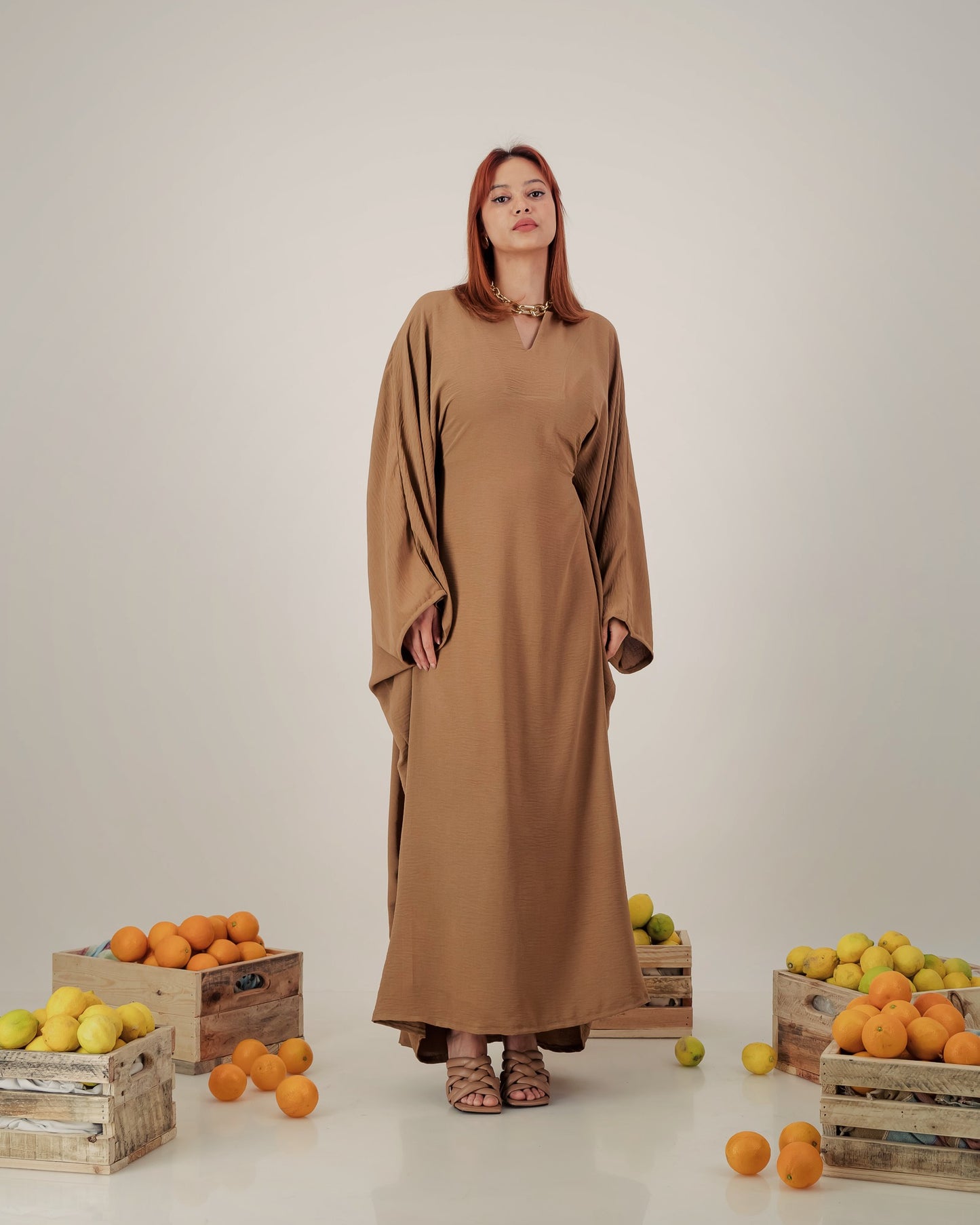 butterfly abaya dress  -  brown