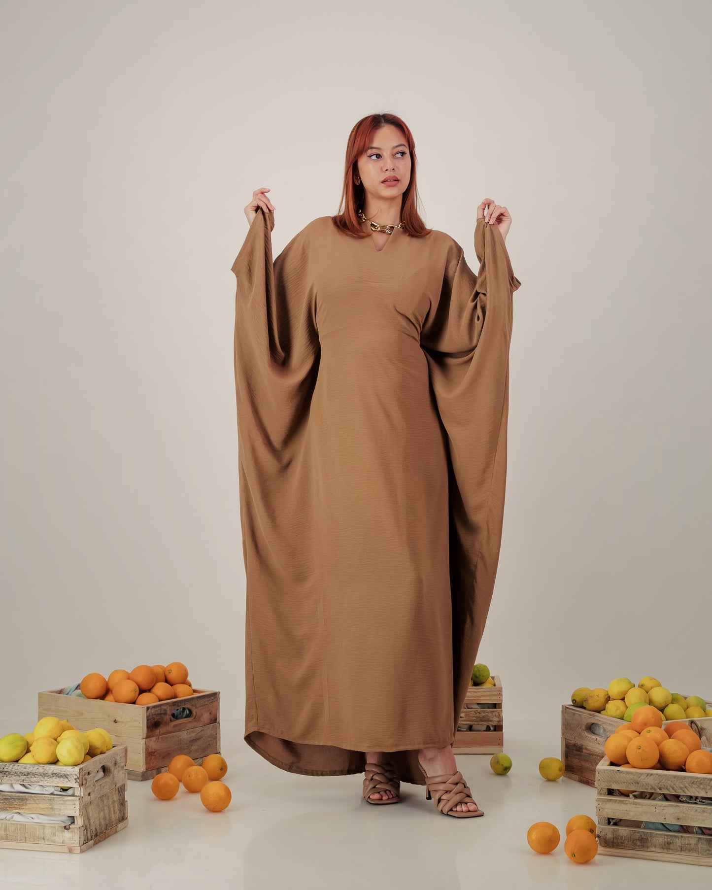 butterfly abaya dress  -  brown