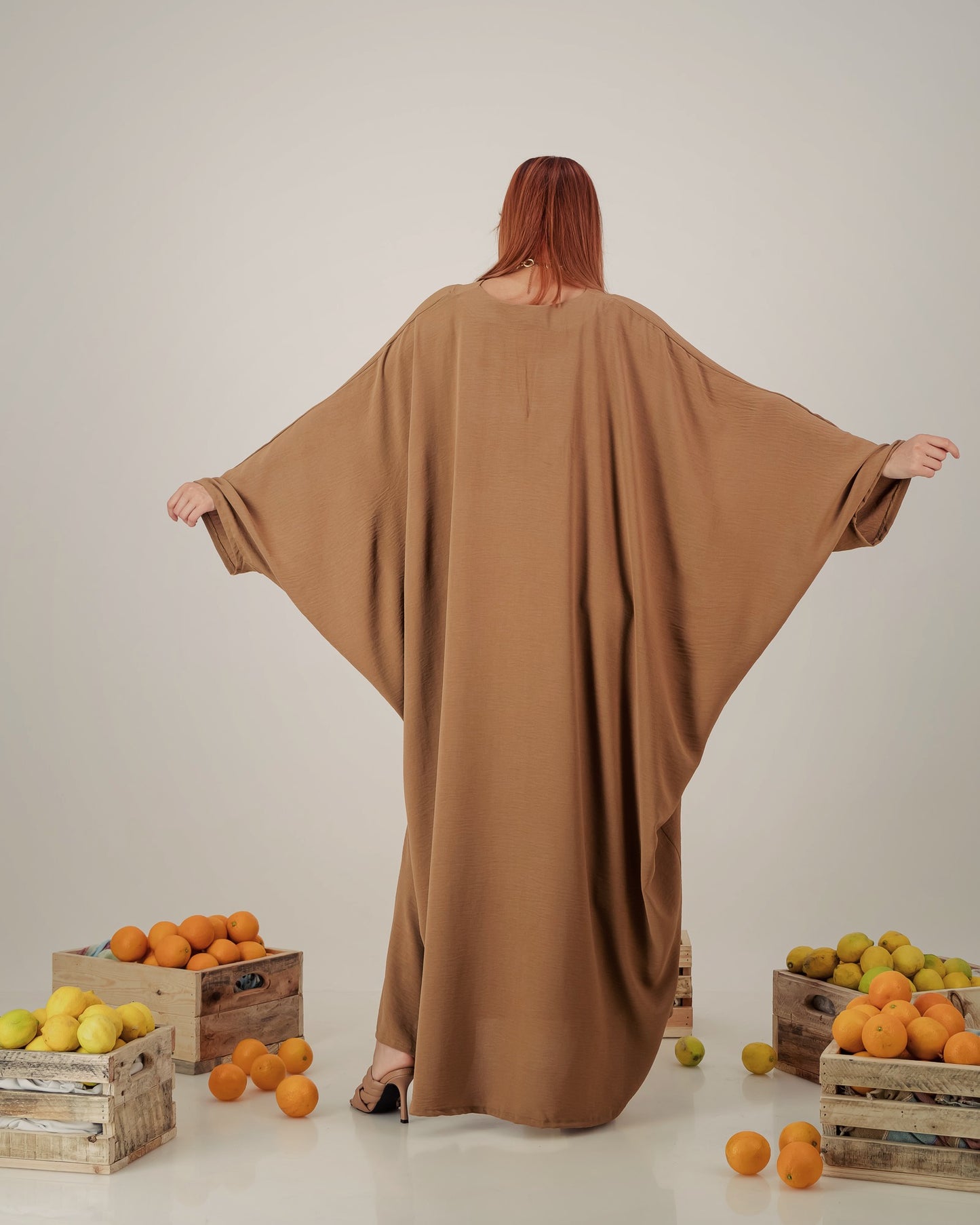 butterfly abaya dress  -  brown