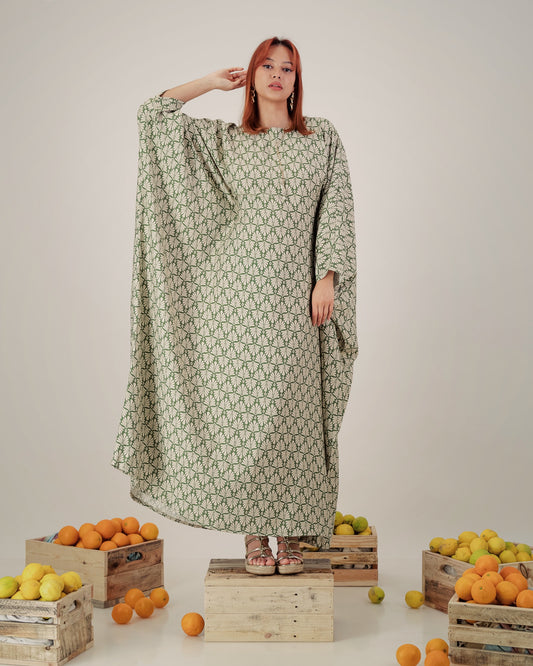 MOONA butterfly abaya dress  - green and stone