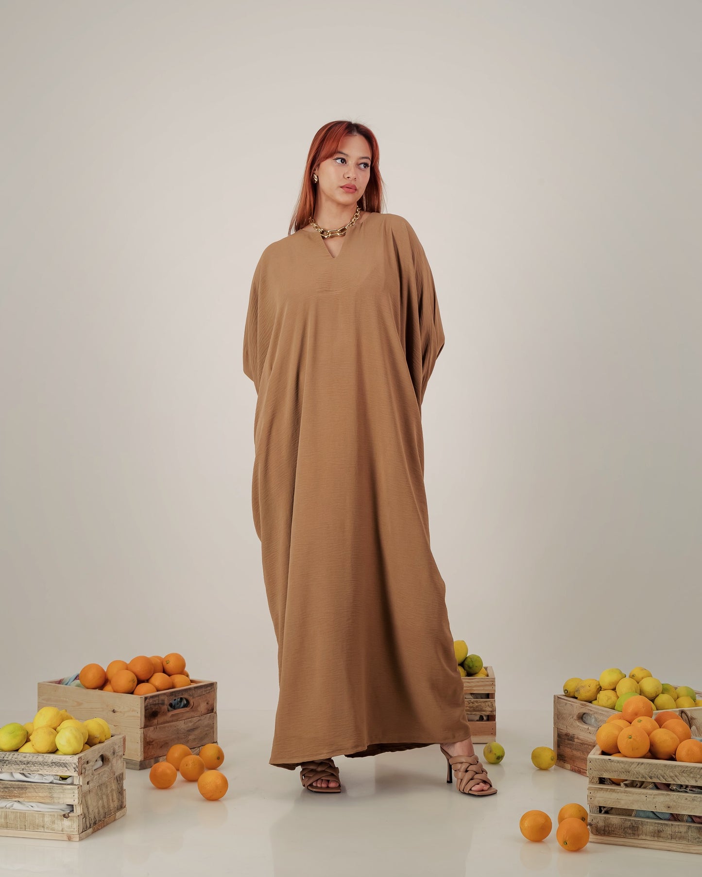 butterfly abaya dress  -  brown