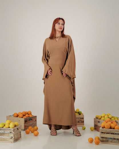 butterfly abaya dress  -  brown