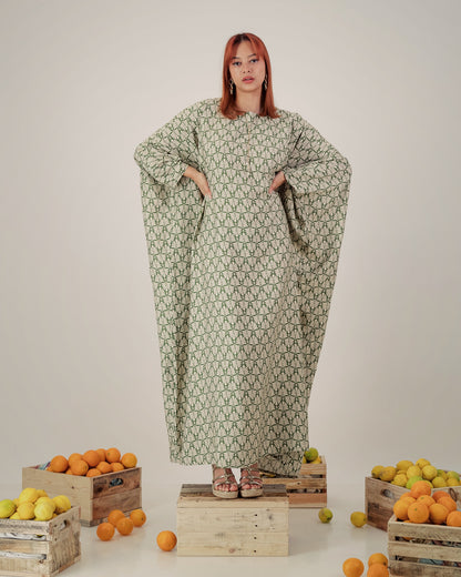 MOONA butterfly abaya dress  - green and stone