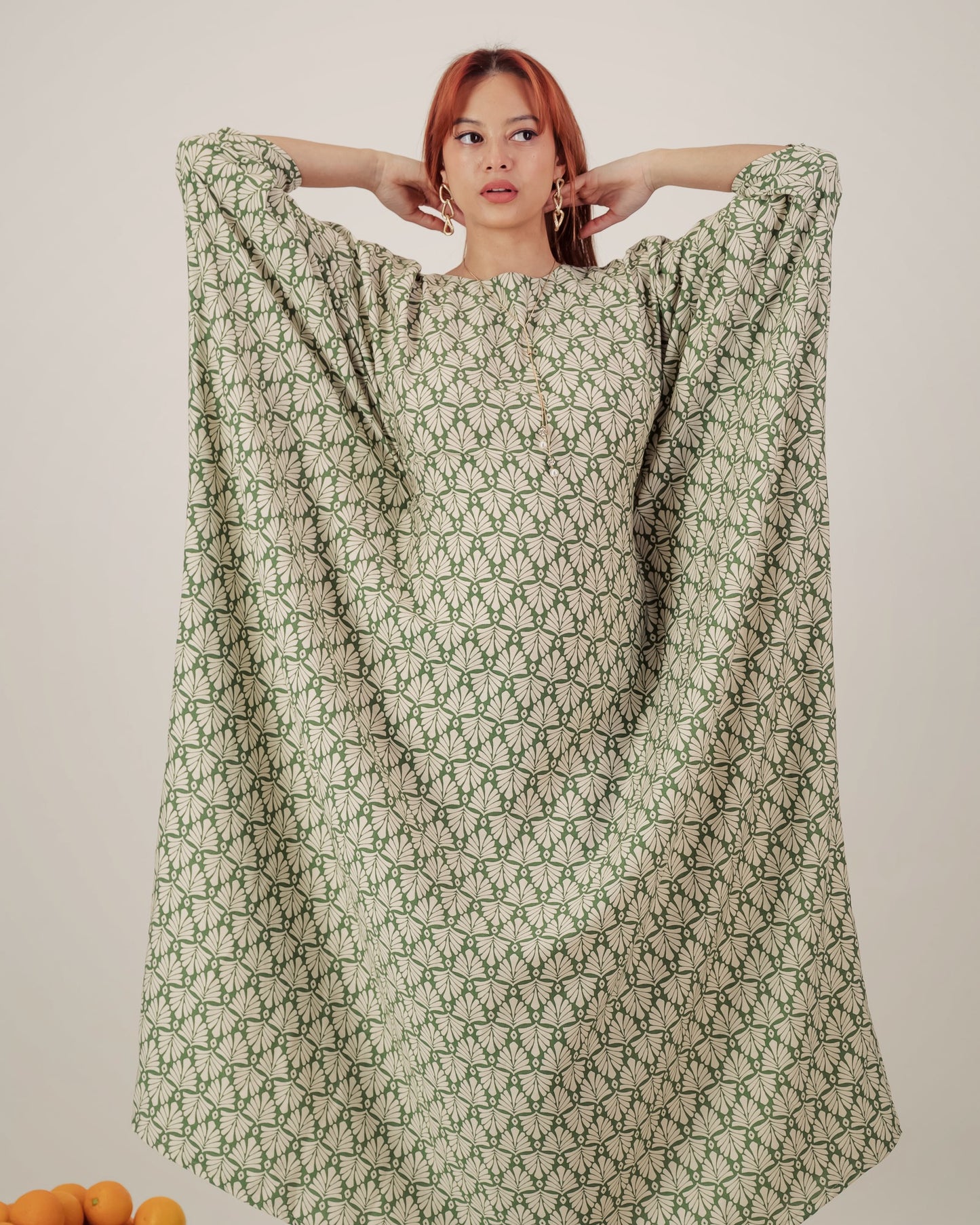 MOONA butterfly abaya dress  - green and stone