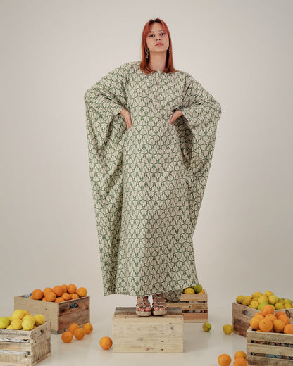 MOONA butterfly abaya dress  - green and stone