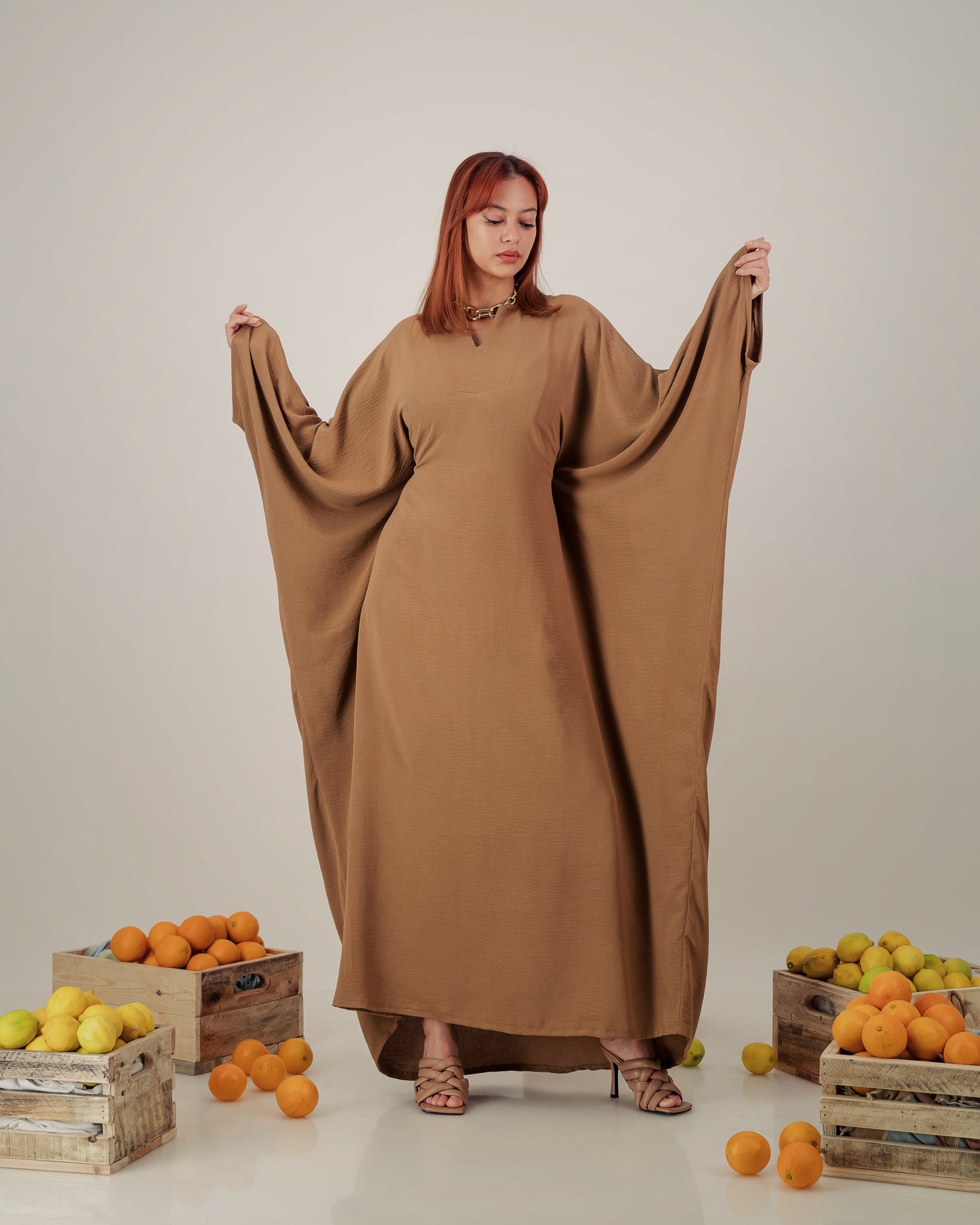 butterfly abaya dress  -  brown