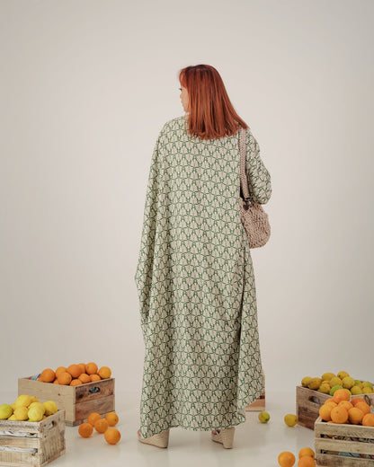 MOONA butterfly abaya dress  - green and stone