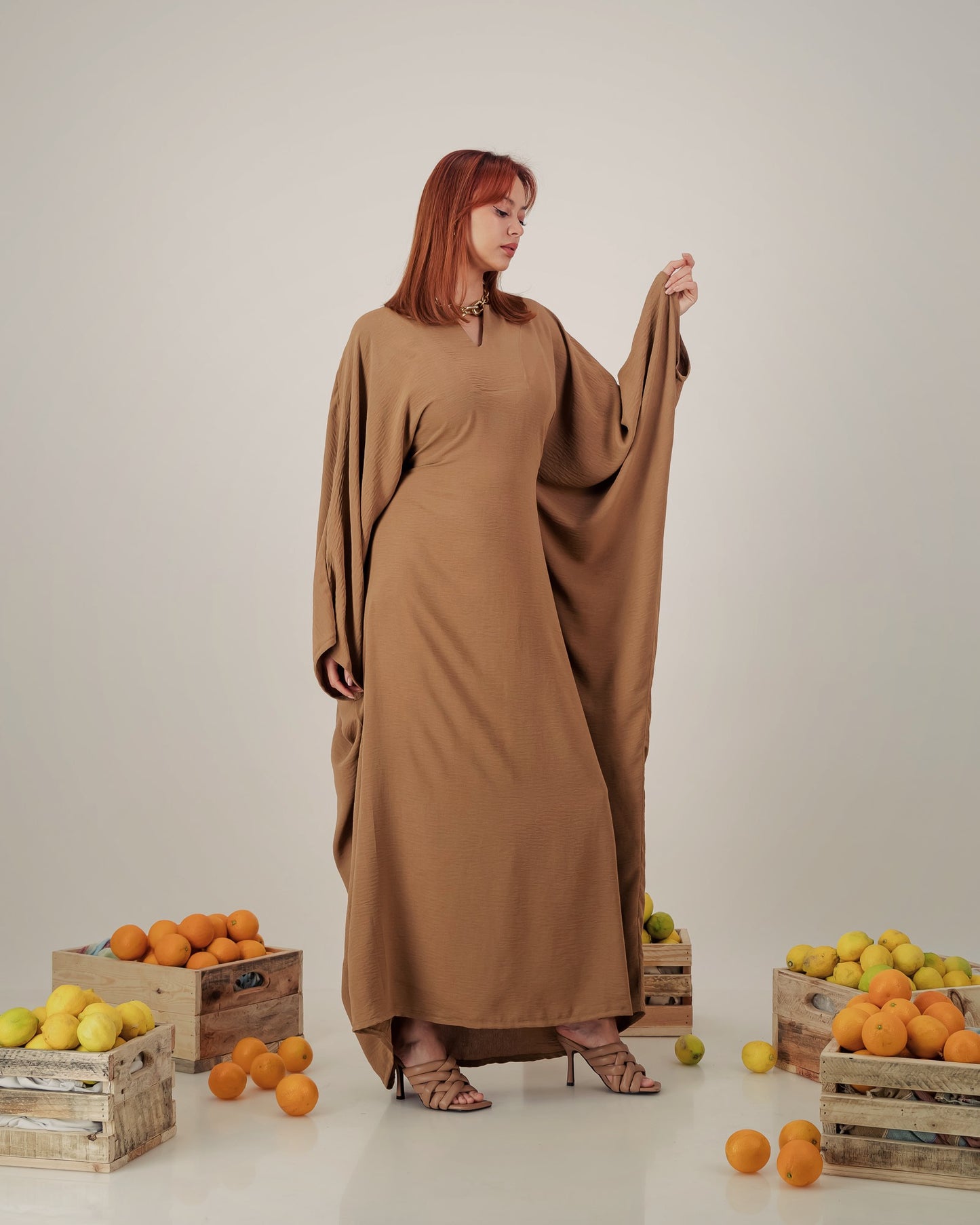 butterfly abaya dress  -  brown