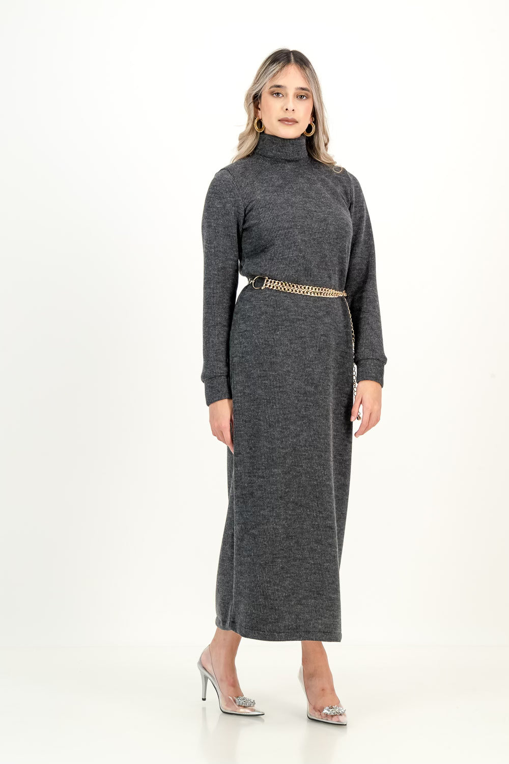 KNIT DRESS  - charcoal melange