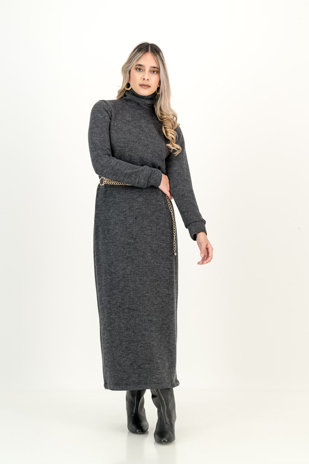 KNIT DRESS  - charcoal melange