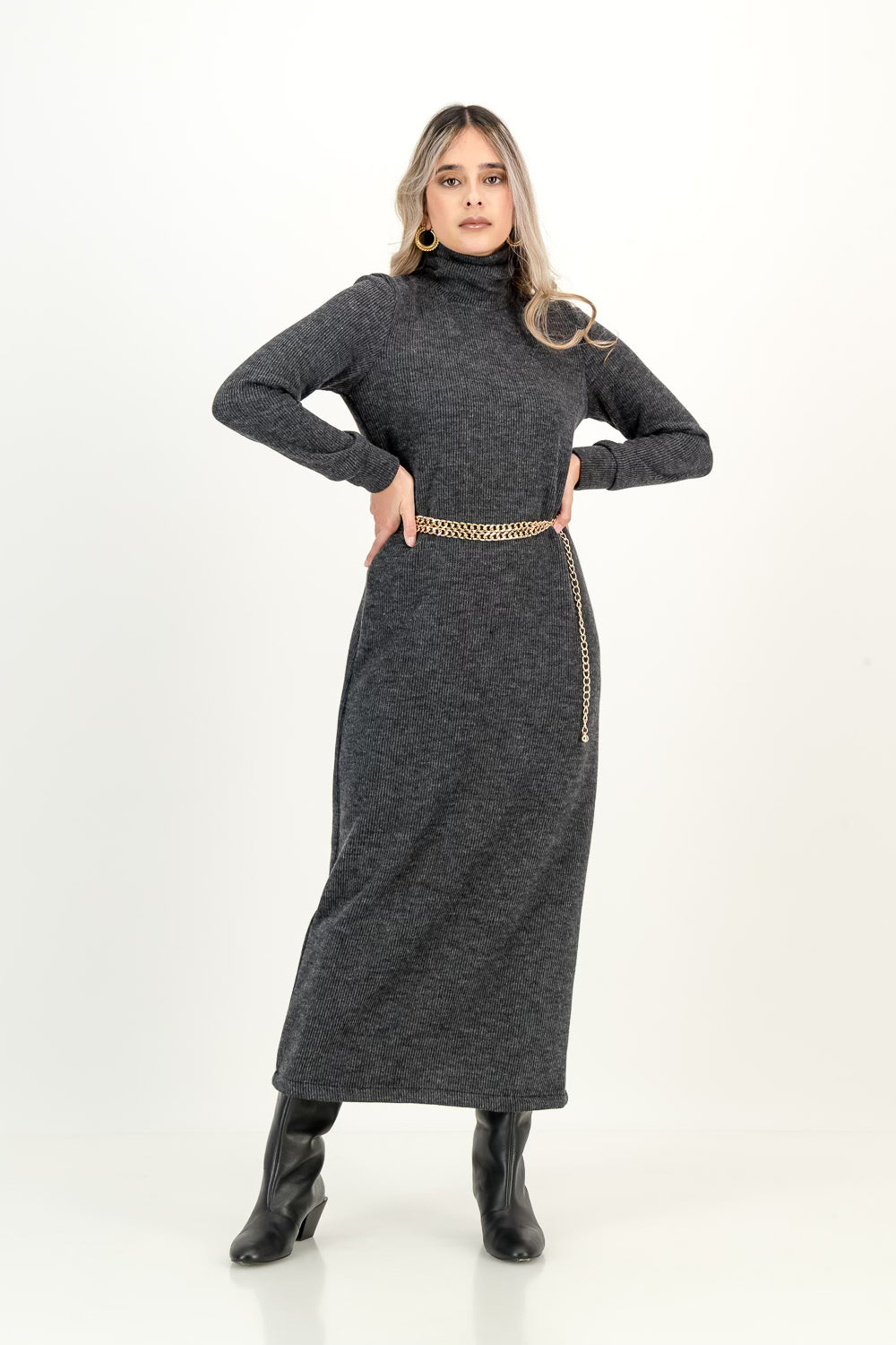 KNIT DRESS  - charcoal melange