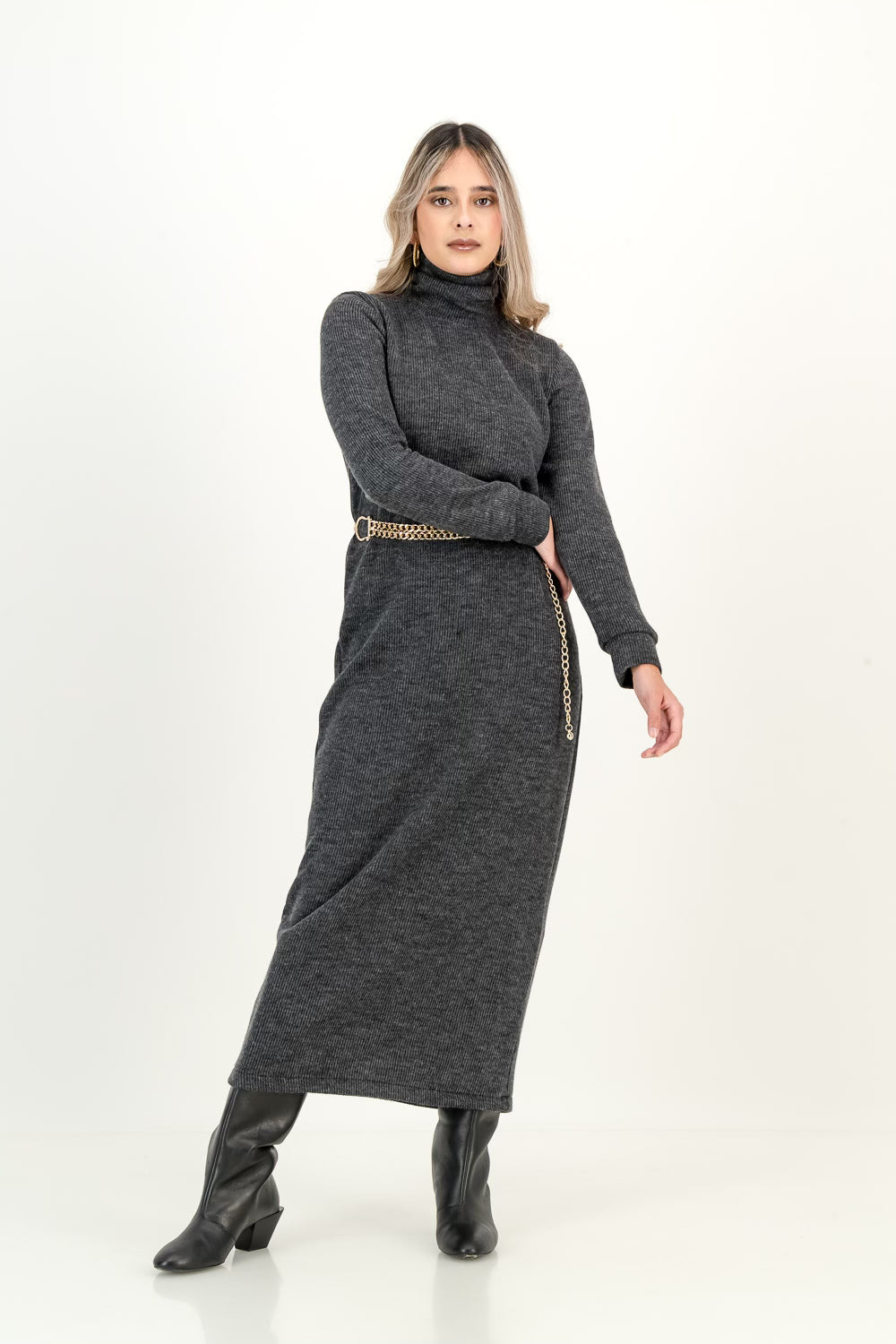 KNIT DRESS  - charcoal melange