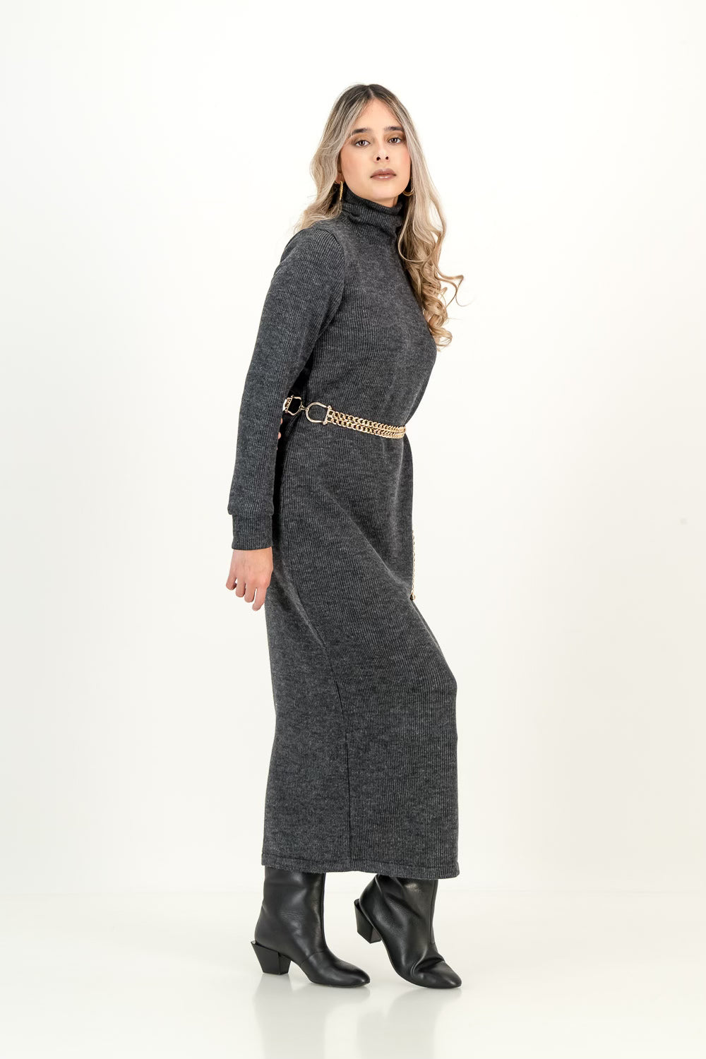 KNIT DRESS  - charcoal melange