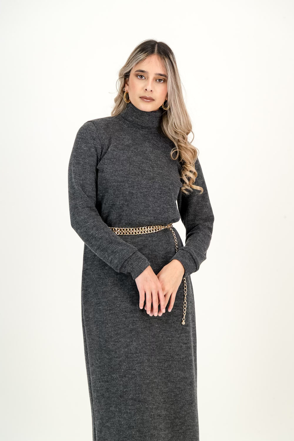 KNIT DRESS  - charcoal melange