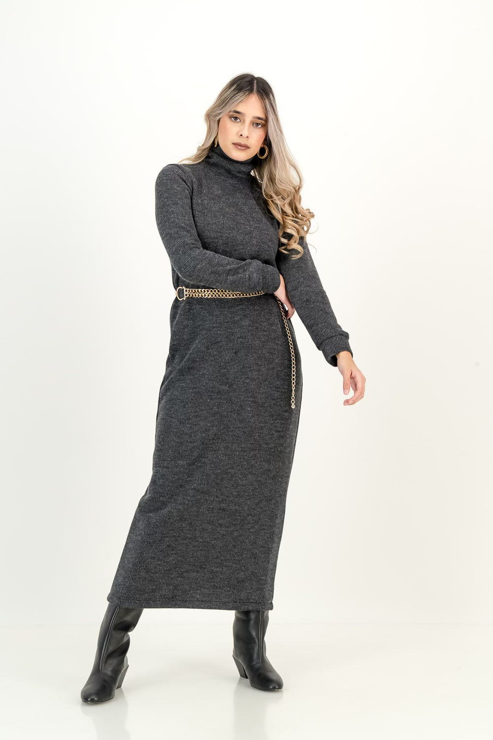 KNIT DRESS  - charcoal melange