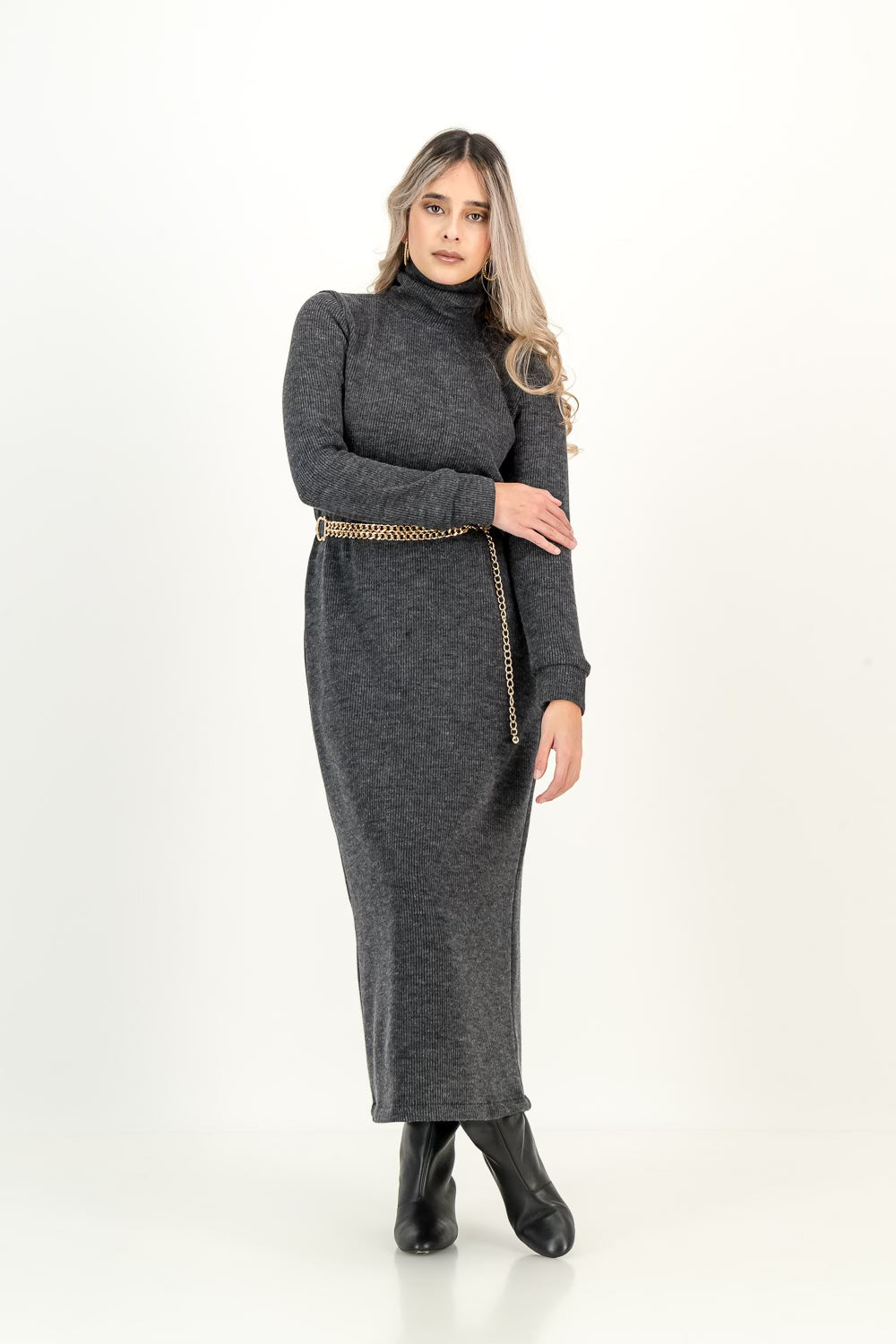 KNIT DRESS  - charcoal melange