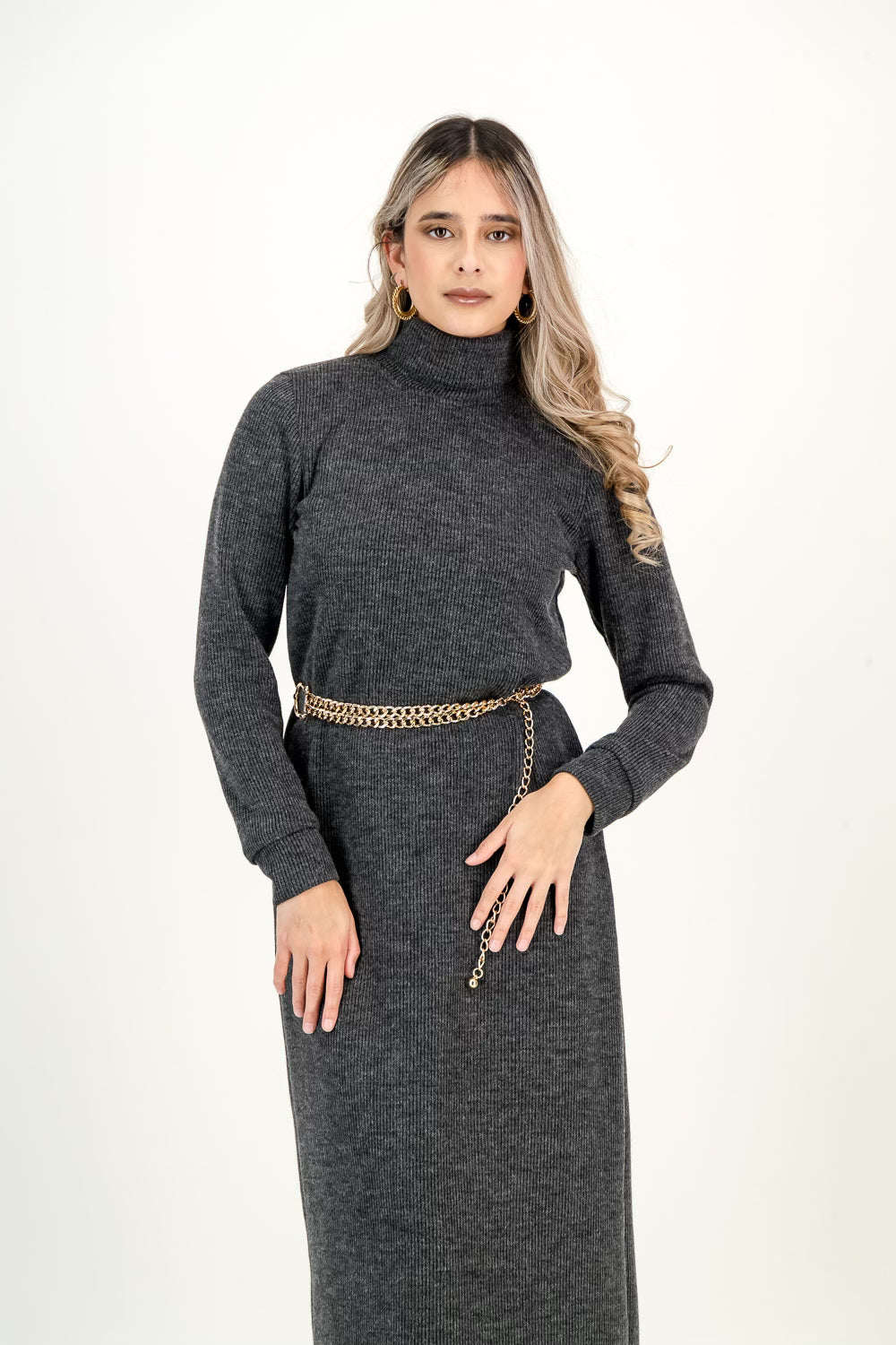 KNIT DRESS  - charcoal melange