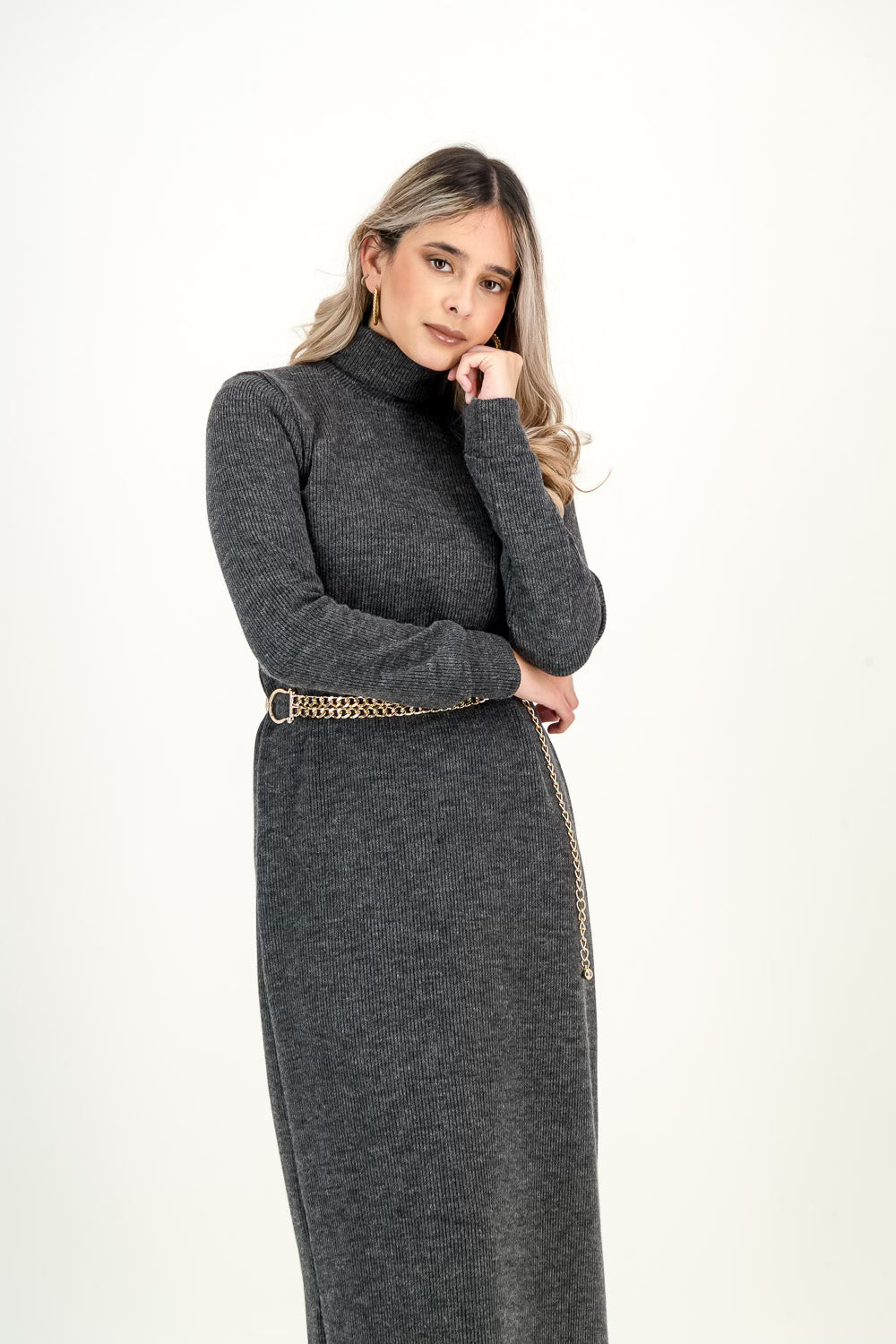 KNIT DRESS  - charcoal melange