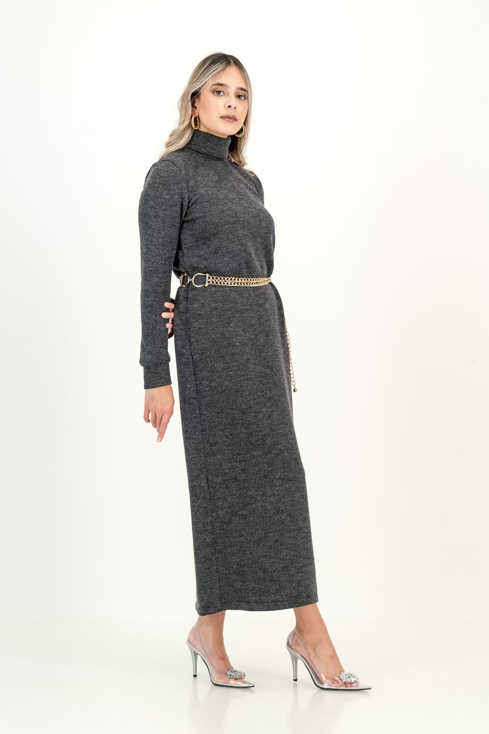 KNIT DRESS  - charcoal melange