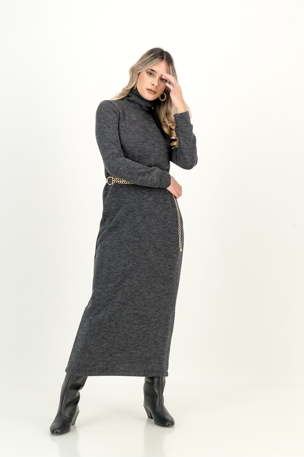 KNIT DRESS  - charcoal melange