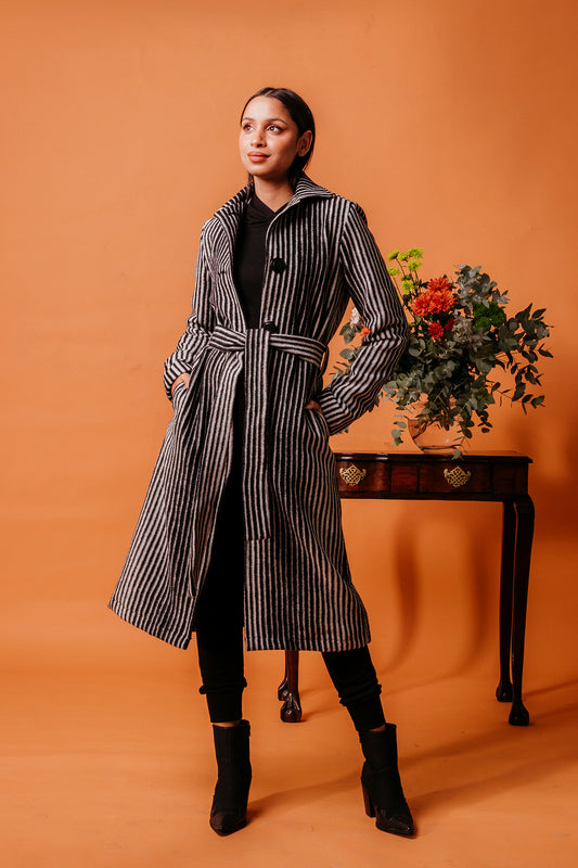 ANNA COAT TRENCH - black and white
