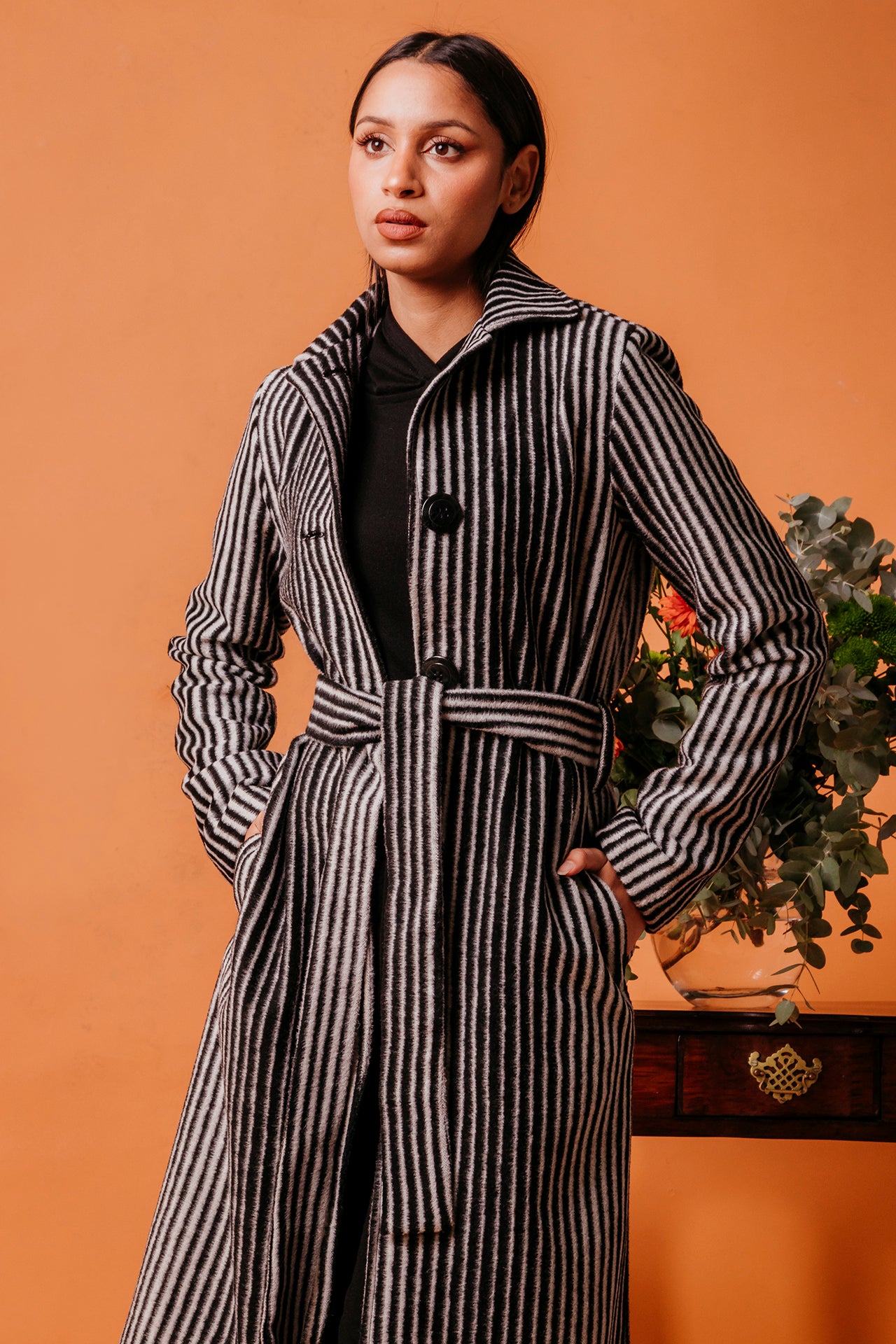 Black and white 2025 striped trench coat