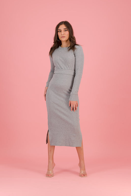 CREW BODY-CON DRESS  - grey